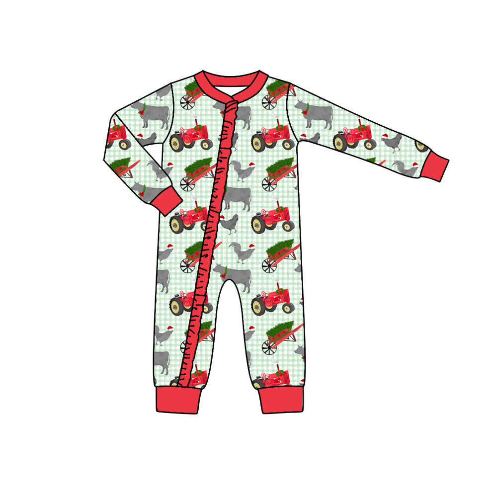 Baby Infant Girls Cows Tractors Zip Long Sleeve Rompers preorder(moq 5)