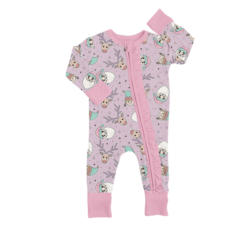 Baby Infant Girls Pink Deer Zip Ruffle Rompers preorder(moq 5)