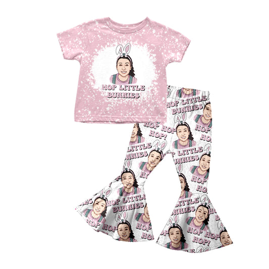 Baby Girls Easter Bunny Tee Shirt Teacher Flare Pants Sets Preorder(moq 5)