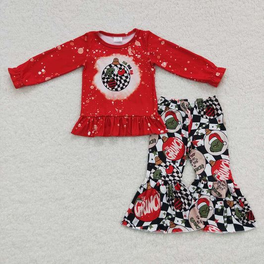 Baby Girls Christmas Red Ball Bell Bottom Pants Clothes Sets