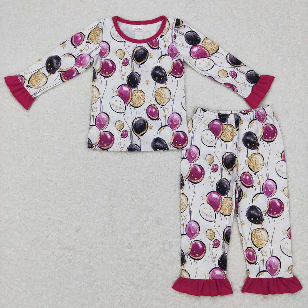 Baby Girls New Year Purple Balloon Tops Pants Pajamas Clothes Sets