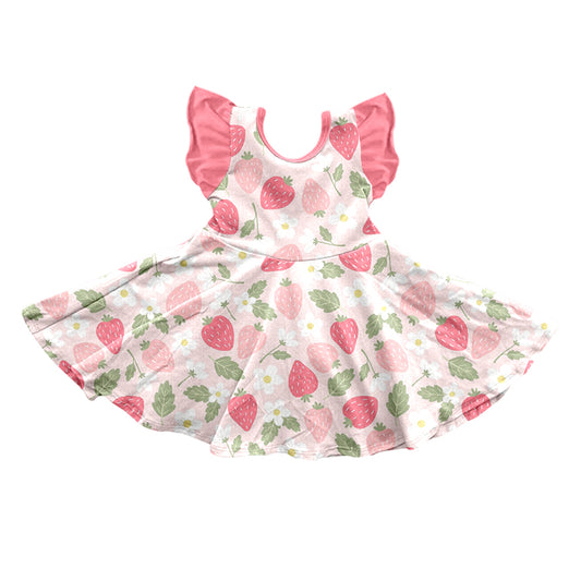 Baby Girls Strawberry Pink Flutter Sleeve Knee Length Dresses preorder(moq 5)