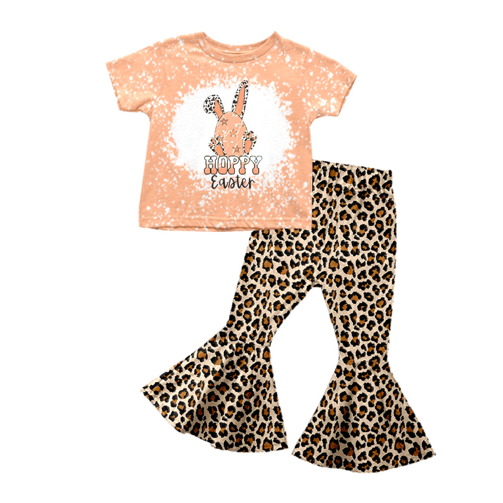 Baby Girls Hoppy Easter Tee Shirts Leopard Bell Pants Clothes Sets Preorder(moq 5)