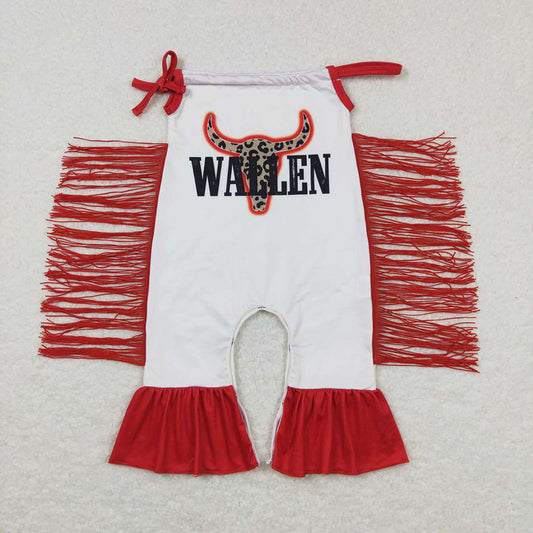 Baby Girls Red Tassel Cow Leopard Rompers