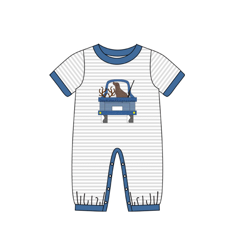 Baby Boys Dog Tractor Hunting Short Sleeve Rompers preorder