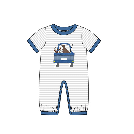 Baby Boys Dog Tractor Hunting Short Sleeve Rompers preorder