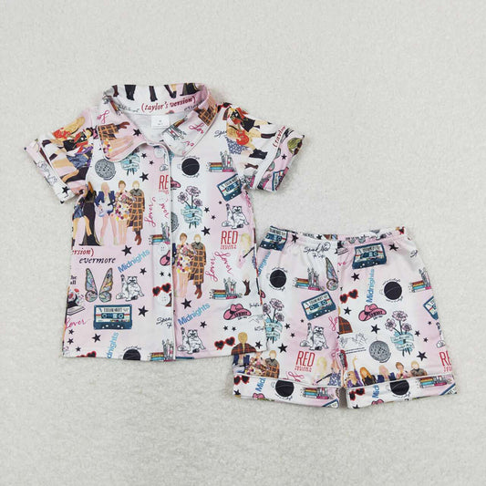 Baby Girls Singer Pink Buttons Shirts Shorts Pajamas Clothes Sets