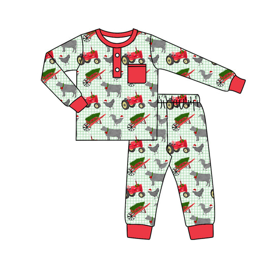 Baby Boys Western Tractor Cows Top Pants Pajamas Clothing Sets preorder(moq 5)