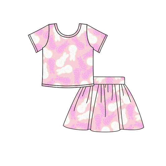 Baby Girls Easter Rabbit Short Sleeve Shirt Skirts Clothing Sets Preorder(moq 5)
