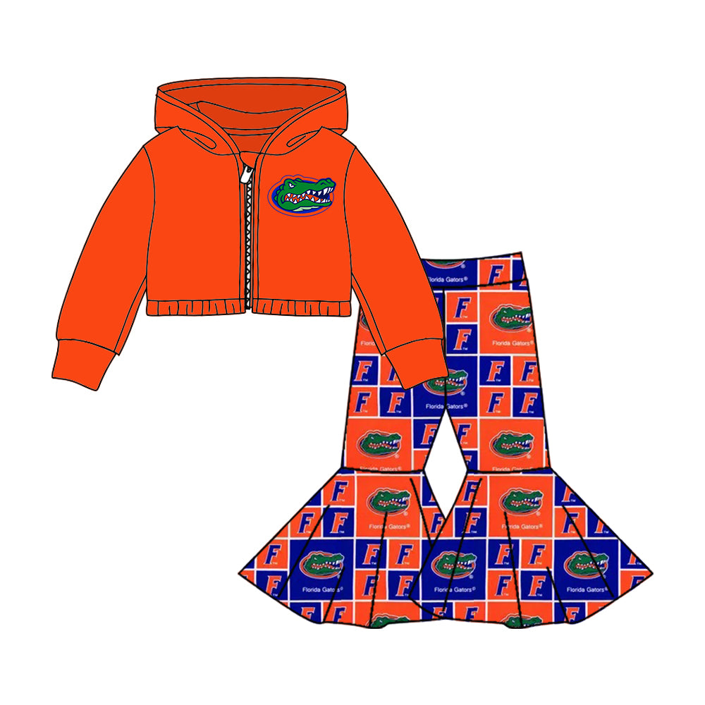 Baby Girls Team Alligator Orange Hooded Top Bell Pants Clothes Sets preorder(moq 5)