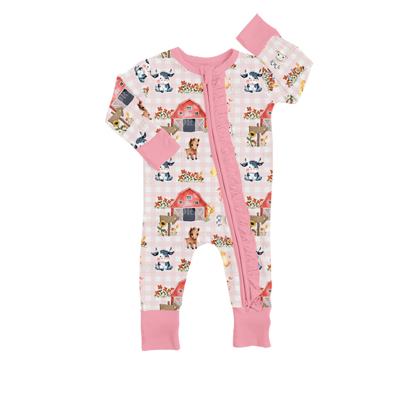 Baby Infant Girls Pink Farm House Zip Rompers preorder(moq 5)