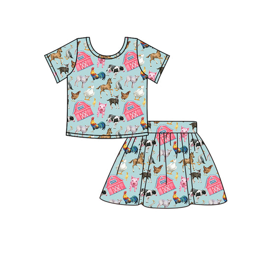 Baby Girls Farm Short Sleeve Shirt Skirts Clothing Sets Preorder(moq 5)