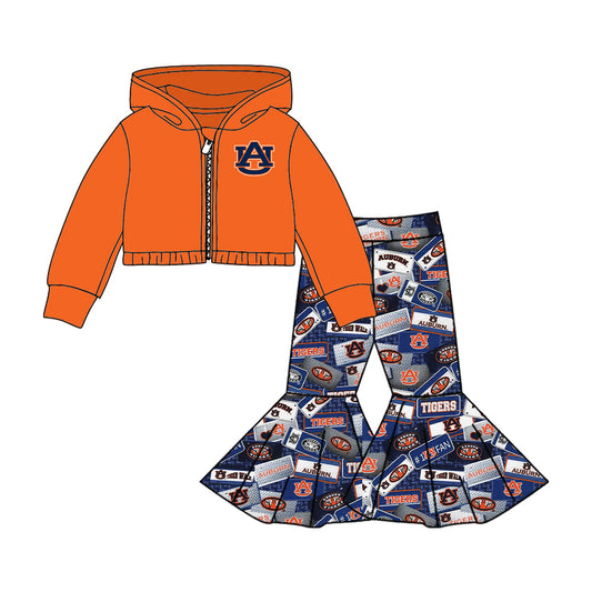 Baby Girls Team Orange Hooded Top Bell Pants Clothes Sets preorder(moq 5)