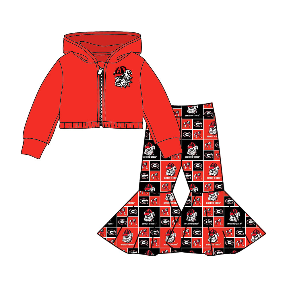 Baby Girls Team Red Dog Hooded Top Bell Pants Clothes Sets preorder(moq 5)