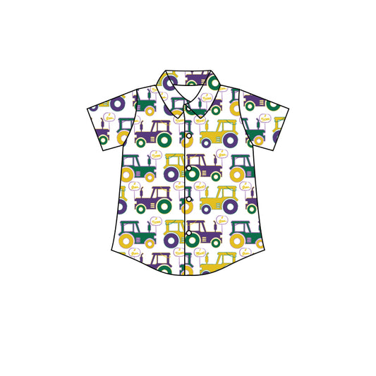 Baby Boys Mardi Gras Tractor Buttons Short Sleeve Shirts Preorder(moq 5)