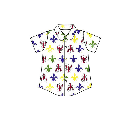 Baby Boys Mardi Gras Crawfish Buttons Short Sleeve Shirts Preorder(moq 5)