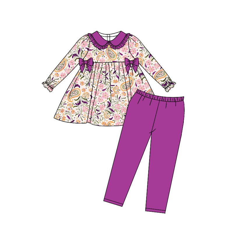 Baby Girls Paisley Ruffle Tunic Top Pants Clothing Sets preorder(moq 5)