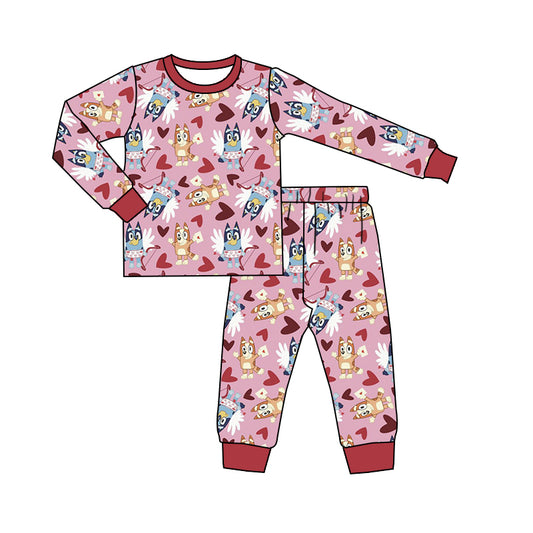 Baby Girls Valentines Dogs Hearts Top Pants Pajamas Clothes Sets preorder(moq 5)