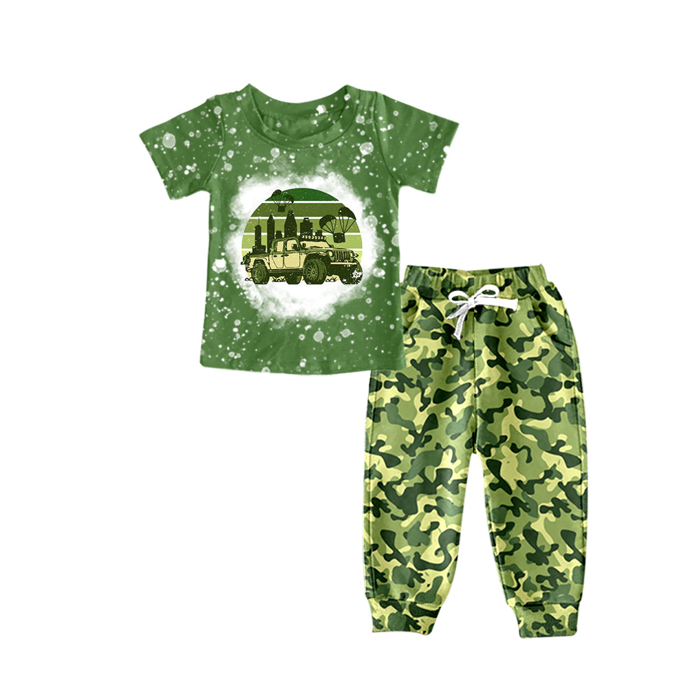Baby Boys Green Camo Tractor Tee Shirts Pants Clothes Sets Preorder(moq 5)