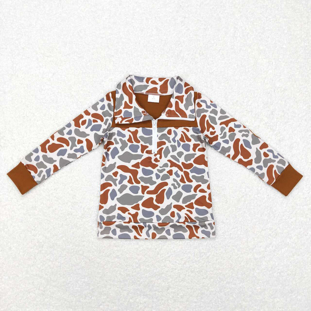 Baby Boys Brown Camo Zip Long Sleeve Pullovers Tops