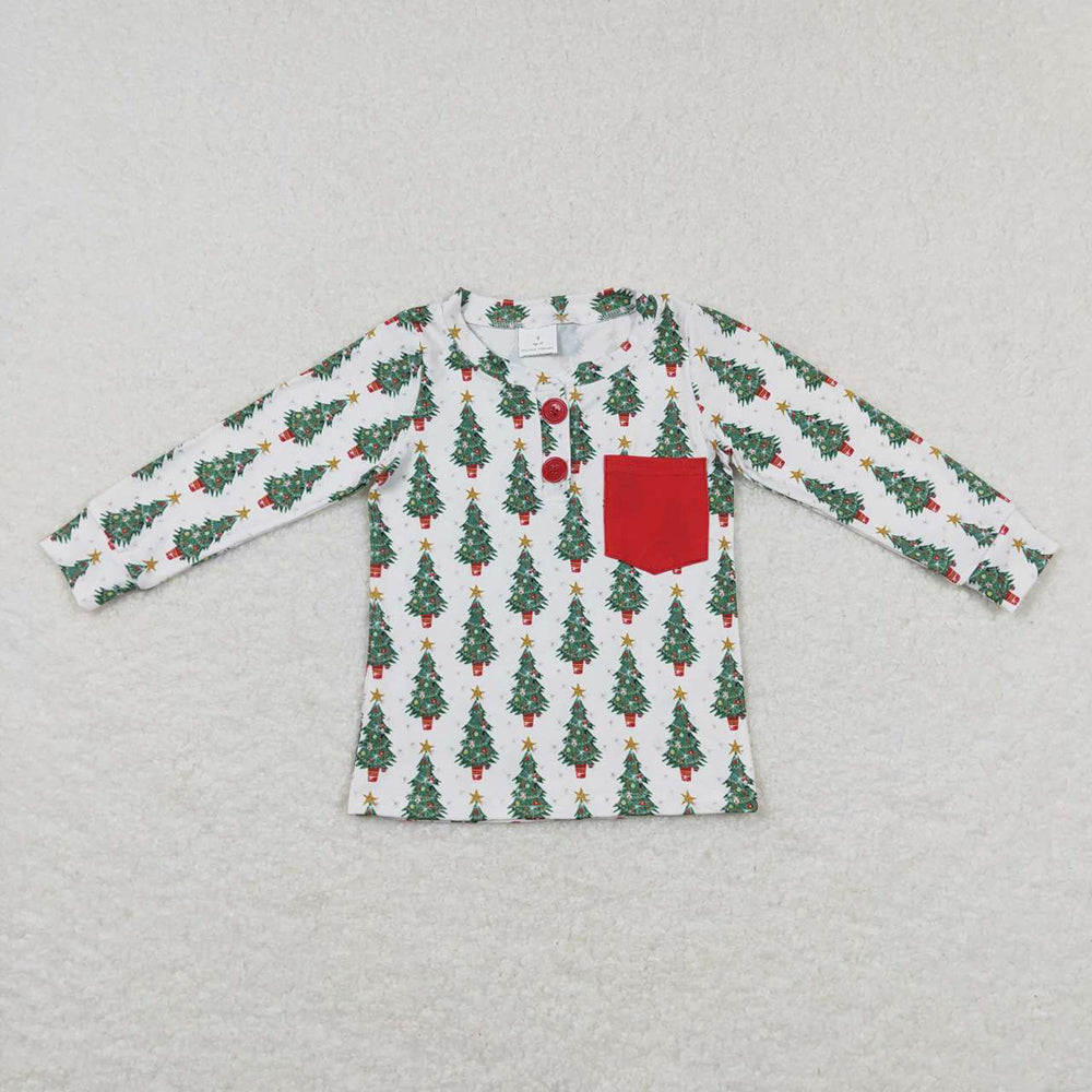 Baby Boys Christmas Tree Pocket Long Sleeve Tee Shirt Tops