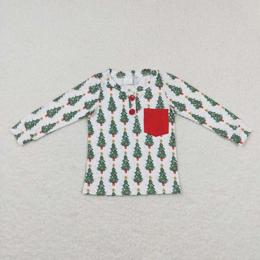 Baby Boys Christmas Tree Pocket Long Sleeve Tee Shirt Tops