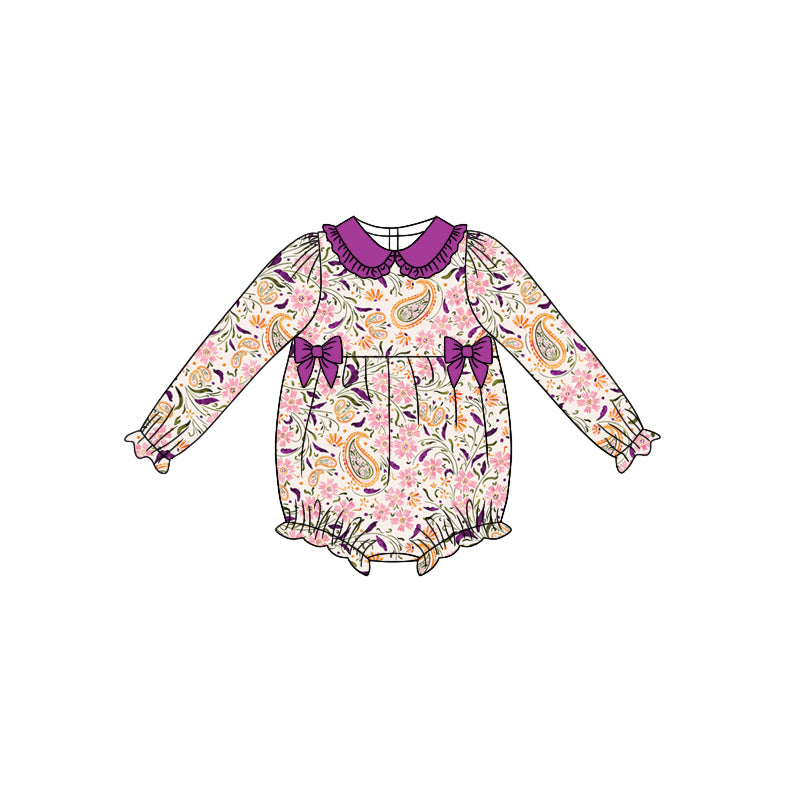 Baby Infant Girls Paisley Long Sleeve Bows Rompers preorder(moq 5)