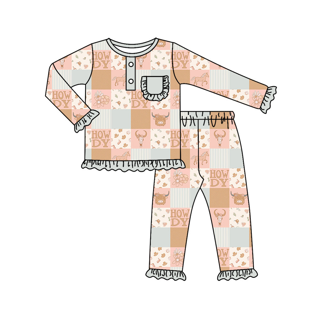 Baby Girls Howdy Western Top Pants Pajamas Clothing Sets preorder(moq 5)