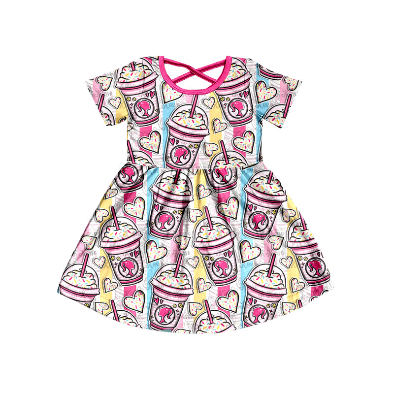 Baby Girls Pink Doll Short Sleeve Knee Length Dresses Preorder(moq 5)