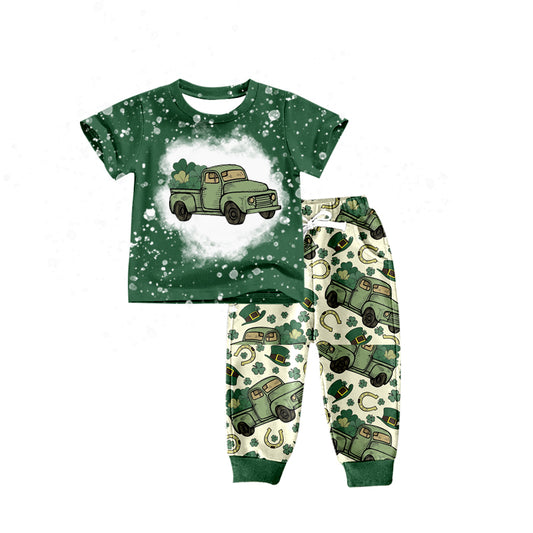 Baby Boys Short Sleeve St Patrick Day Cars Tee Shirt Pants Clothing Sets Preorder(moq 5)