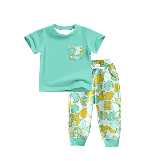 Baby Boys Green Pocket Tee St Patrick Day Pants Clothing Sets Preorder(moq 5)