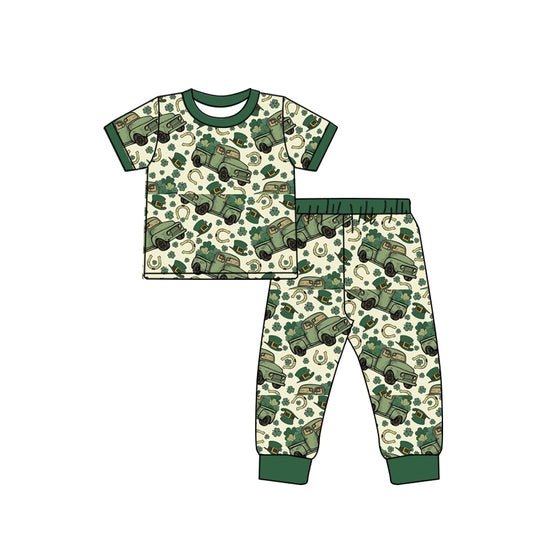 Baby Boys Short Sleeve St Patrick Day Cars Tee Shirt Pants Pajamas Clothing Sets Preorder(moq 5)