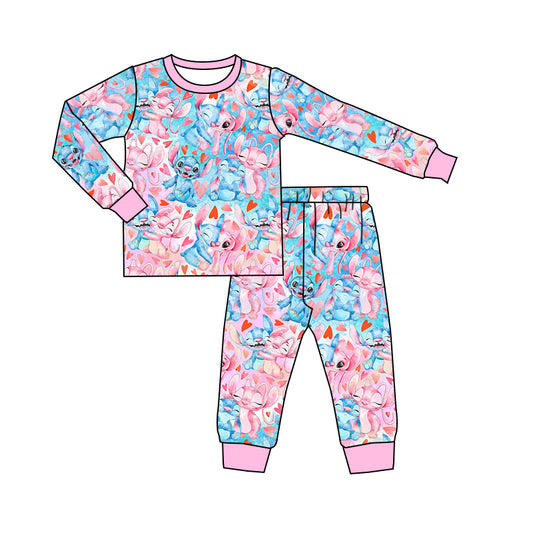 Baby Girls Cartoon Valentines Animal Hearts Top Pants Pajamas Clothes Sets preorder(moq 5)