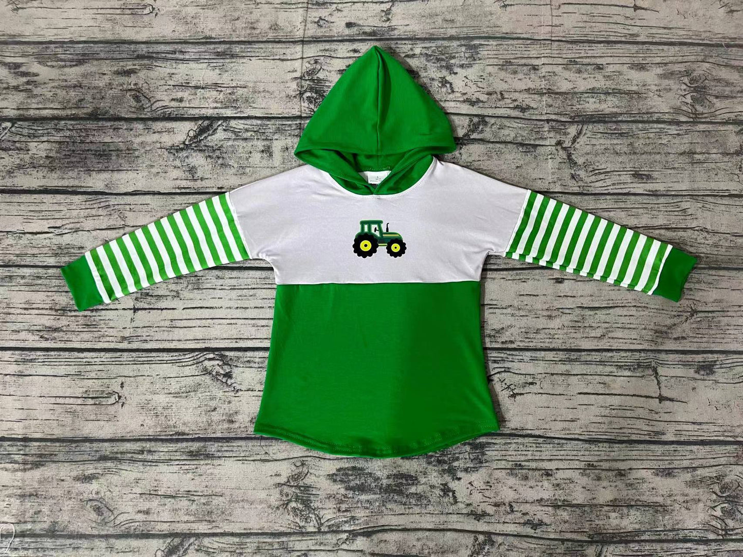 Baby Boys Girls Long Sleeve Hooded Green Tractor Tee Shirts Tops