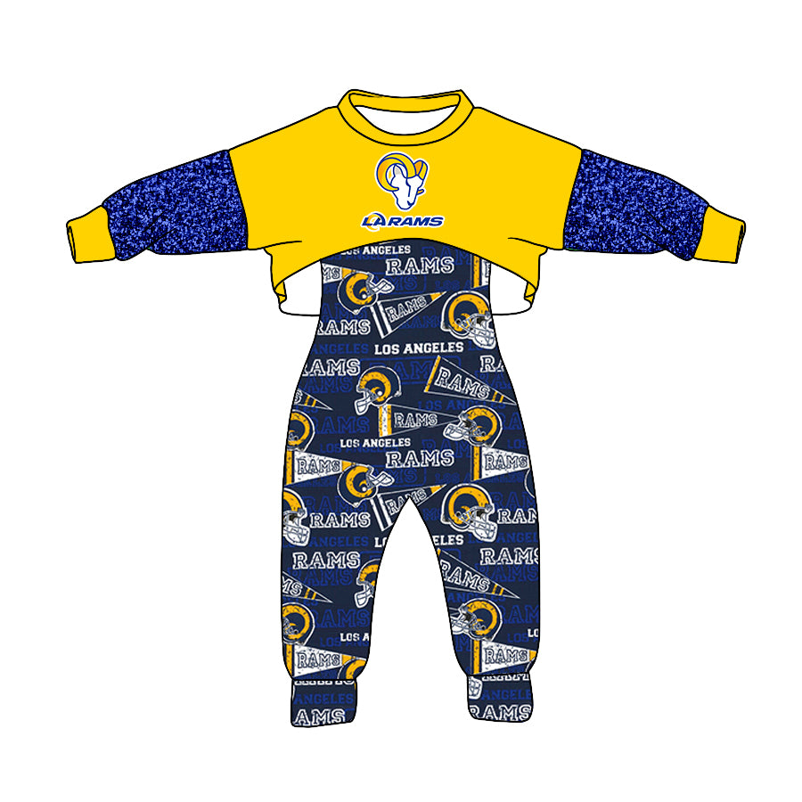 Baby Girls Mustard RA Team Top 2pcs Jumpsuits Clothes Sets preorder(moq 5)