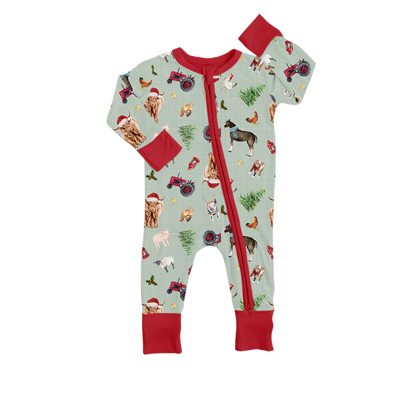 Baby Boys Christmas Farm Western Long Sleeve Zip Rompers preorder(moq 5)