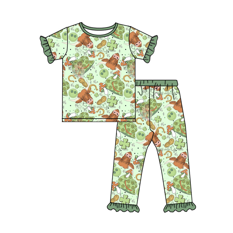 Baby Girls Short Sleeve St Patrick Day Tee Shirt Pants Clothing Sets Preorder(moq 5)