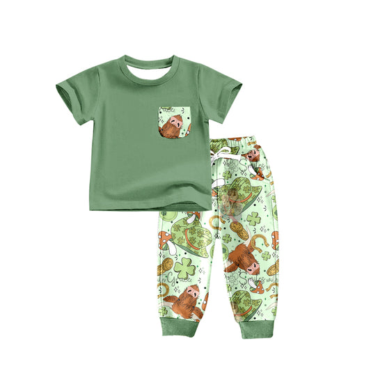 Baby Boys Short Sleeve St Patrick Day Tee Pocket Shirt Pants Clothing Sets Preorder(moq 5)