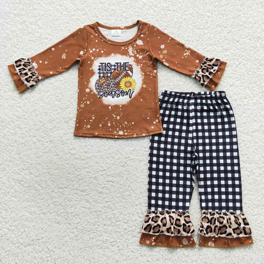 Baby Girls Football Pumpkin Leopard Ruffle Pants Clothes Sets