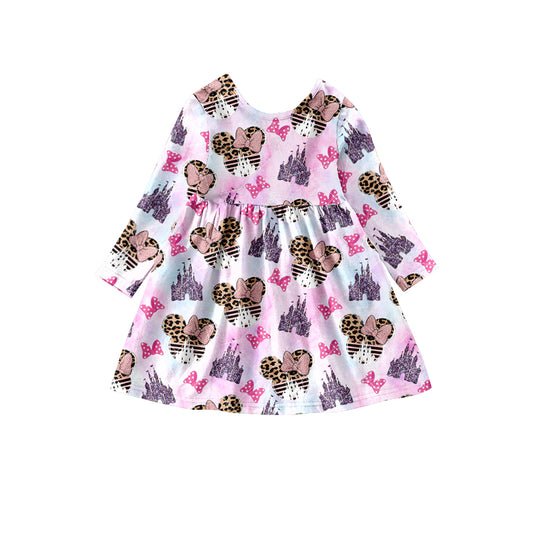 Baby Girls Cartoon Leopard long sleeve Knee Length Dresses preorder(moq 5)