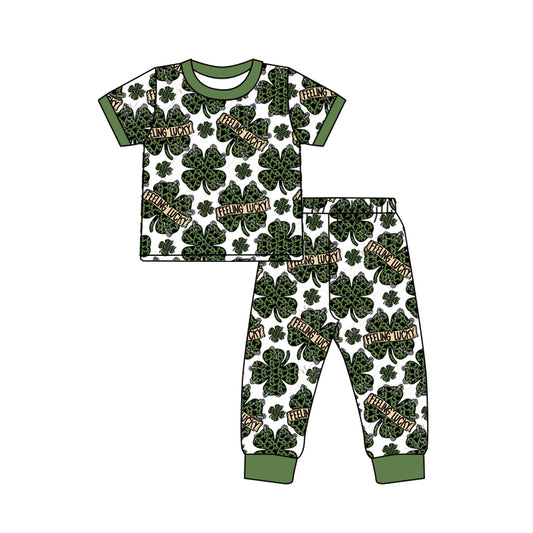 Baby Boys St Patrick Day Quatrefoil Shirts Top Pants Pajamas Clothes Sets Preorder(moq 5)