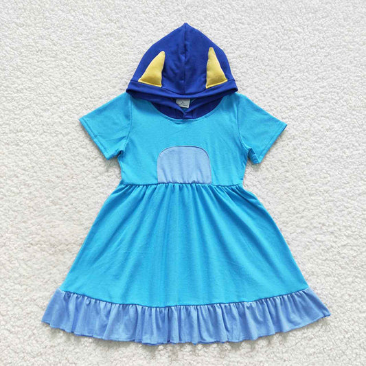 Baby Girls Blue Dog Cats Ears Hoodie Dresses