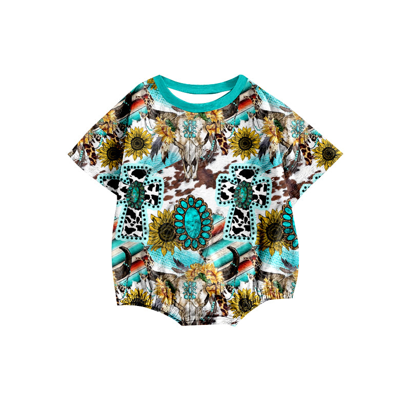 Baby Kids Turquoise Short Sleeve Easter Cross Rompers preorder(moq 5)