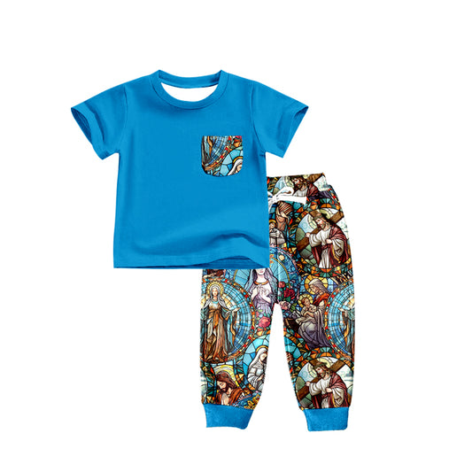 Baby Boys Short Sleeve Jesus Easter Tee Shirt Pants Clothing Sets Preorder(moq 5)