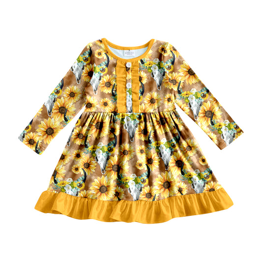 Baby Girls Sunflowers Cows Knee Length Dresses preorder(moq 5)