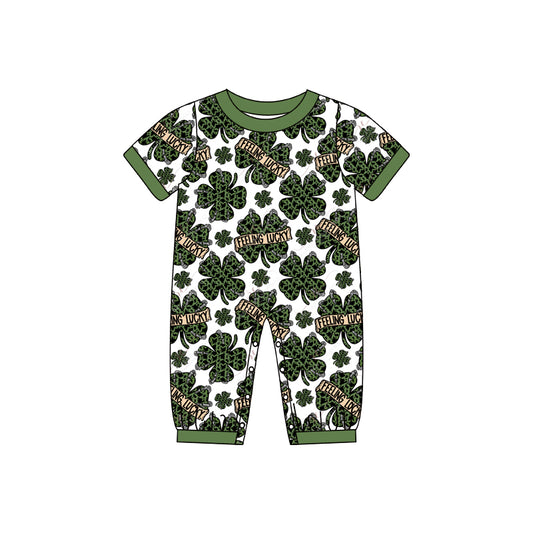 Baby Boys Short Sleeve Lucky Quatrefoil St Patrick Day Rompers preorder(moq 5)