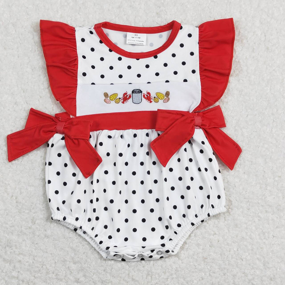 Baby Infant Girls Crawfish Boiled Bows Short Sleeve Rompers