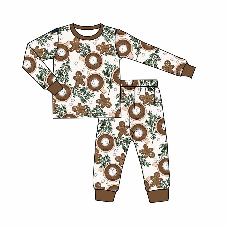 Baby Boys Christmas Gingerbread Coffee Pants Pajamas Sets preorder(moq 5)