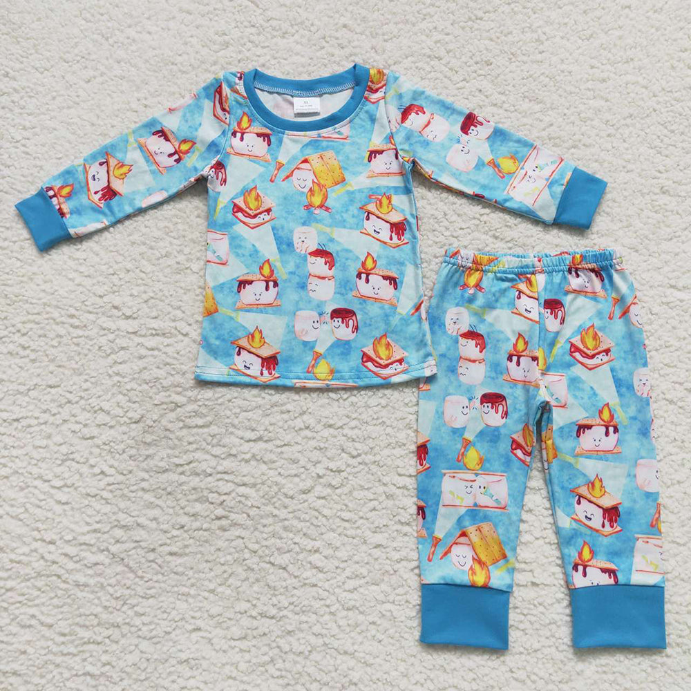 Baby Boys Blue Cookie Top Pants 2pcs Pajamas Clothes Sets