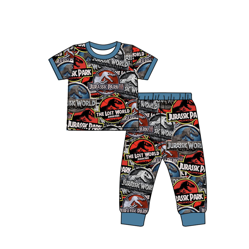 Baby Boys Short Sleeve Dinosaur Tee Shirt Pants Pajamas Clothing Sets Preorder(moq 5)